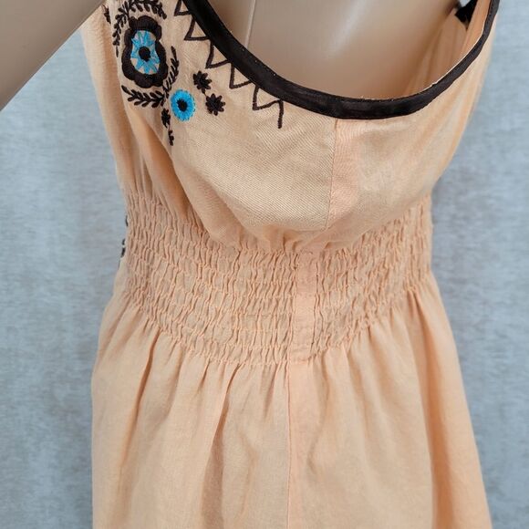 Wet Seal Y2K Embroidered Peach Sleeveless Tank Top Brown Satin Trim Boho - Picture 6 of 9